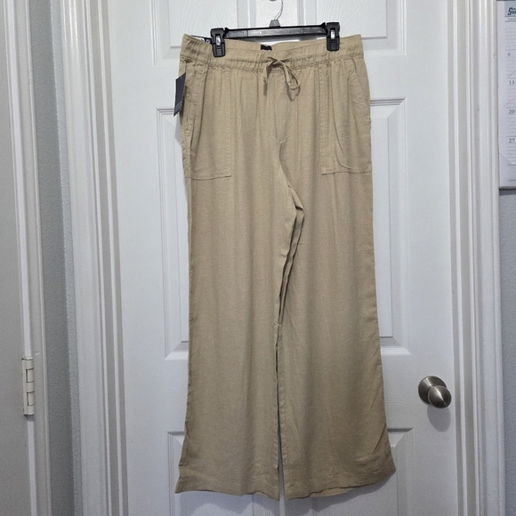 Gap Linen Blend Khaki Beige Tan Pull-on Wide Leg Pants Size Large Summer Beach - Picture 5 of 11